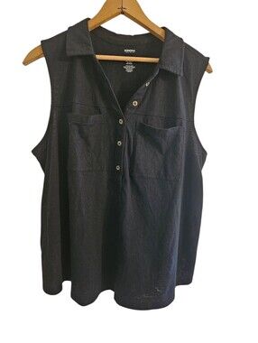 Sonoma Sleeveless Collared Button-Front Black Tank Top Sz 1X